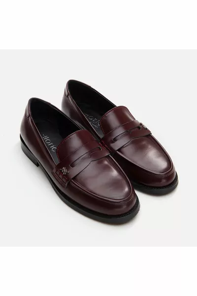 Hakiki Deri Bordo Kadın Loafer