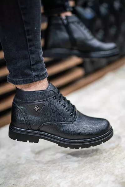 Herren Schwarz SR Leder Casual Bequeme Orthopädische Stiefel 