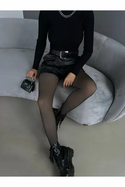 المرأة أفخم الجلد الأسود داخل جوارب طويلة السحرية الشتاء سميكة الصوف جوارب طويلة طماق