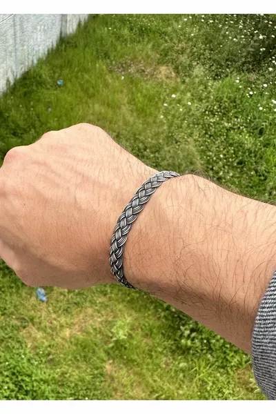 Окислена сребърна плетена гривна Kazaziye с четири реда