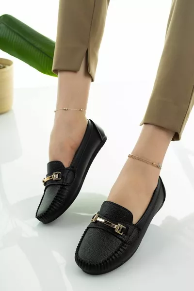 Ballerines pour femmes Boucle de chaîne noire Semelle décontractée légère Chaussures décontractées élégantes