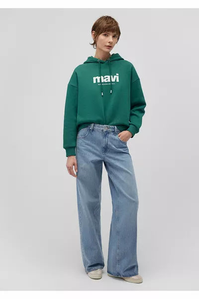 شعار مطبوع قميص من النوع الثقيل الأخضر مقنعين 