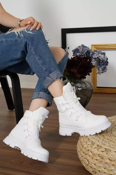 مارسي الأبيض المظلة ماتي الجلود المرأة أحذية الثلج