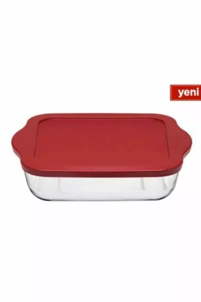 Contenitore per conservazione Borcam con coperchio rosso, quadrato e rettangolare, 2 pezzi