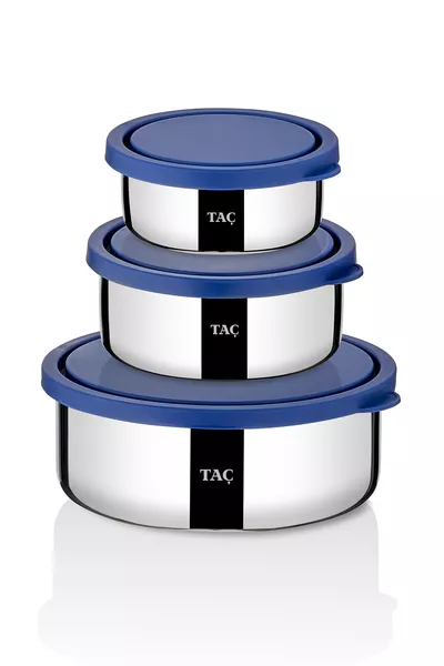 Taç Fresh 3-Piece Steel Storage Container Set with Blue Lids