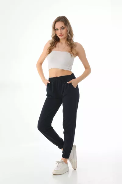 Lacivert Yüksek Belli Jogger Yazlık Eşofman Altı