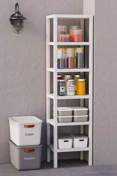 6-laags Plank Organizer Plastic Rek Eenheid Wit, Boekenkast, Badkamer, Keukenrek