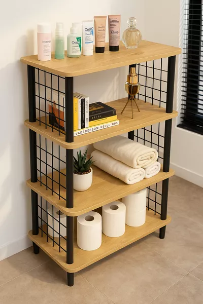 Органайзер за баня с 4 рафта, въртящ се шкаф за баня, многофункционален шкаф, голяма библиотека, кухненски рафт