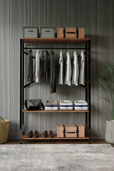 Alkor Armadio Appendiabiti con Ante Aperte in Truciolato a Motivo Legno Massiccio con Attaccapanni