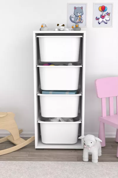 4 Deep Basket Multi-Purpose Toy Cabinet Kitchen Pantry Cabinet White