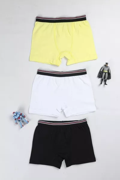 Boys' Cotton 3-Color Yellow Black White 3-Pack Boxer Shorts