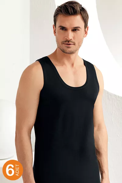 Canottiera da uomo nera, confezione da 6, % cotone 