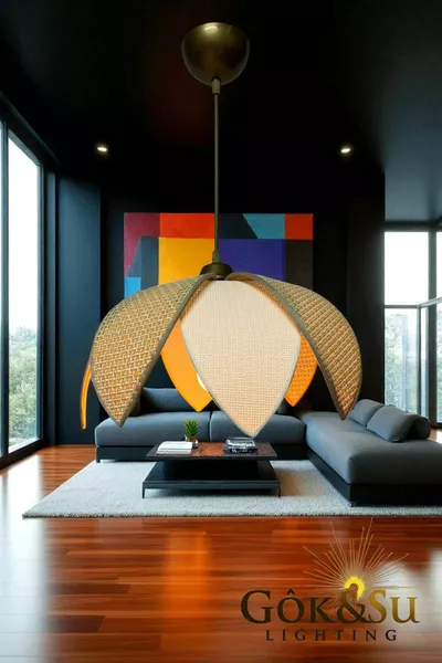 ثريا معلقة نموذج رتان لشقة غرفة المعيشة بهو المدخل والمطبخ