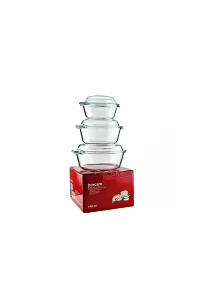 Paşabahçe 3-Piece Glass Casserole Set with Lids (Large Pot Set)
