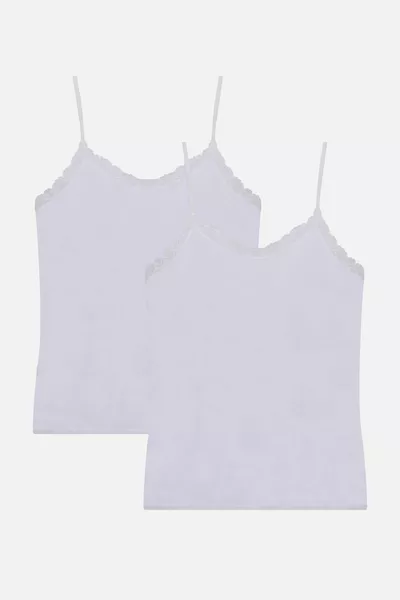 قميص داخلي نسائي بقطعتين بحمالات رفيعة ودانتيل - حمالات قابلة للتعديل