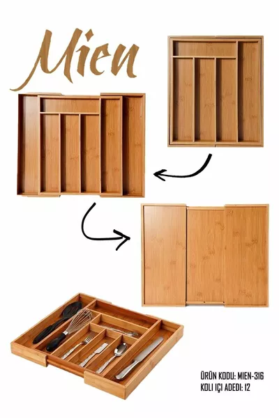 Бамбукова регулируема поставка за лъжици за чекмедже с 5-7 отделения