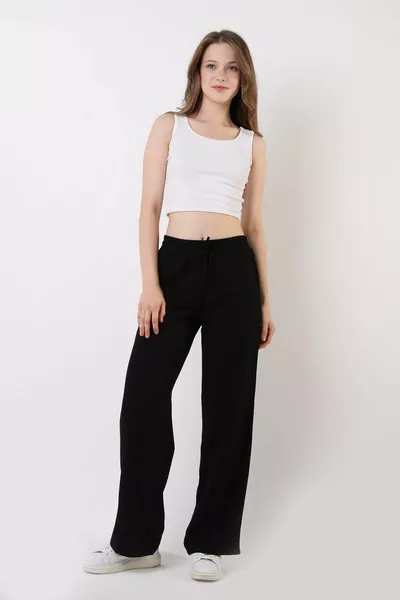 أسود الكتان مزيج فضفاضة تناسب السراويل