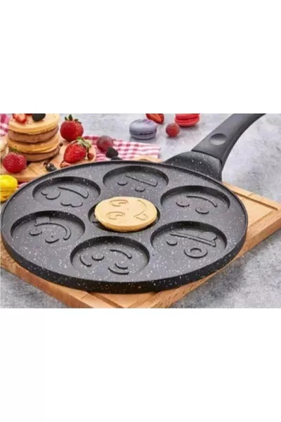Set of 2 Cast Iron Crepe Pan and Pancake Pan, Non-Stick, Emoji Pancakes