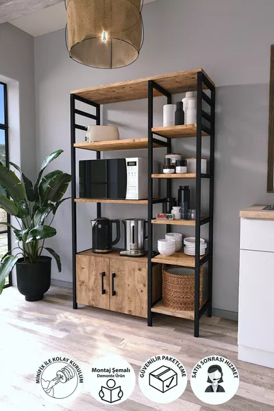 Kitchen Stand 2-Door 8-Shelf Coffee Corner Kitchen Rack Kitchen Cabinet Brazilian Pine