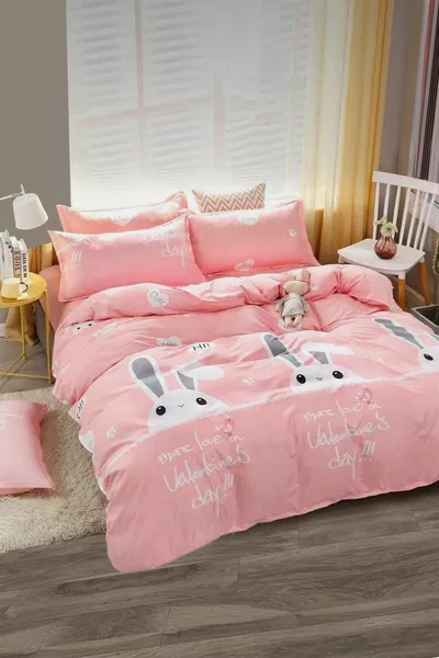 Постелъчно бельо с ластик за единично легло Комплект с одеяло Заек