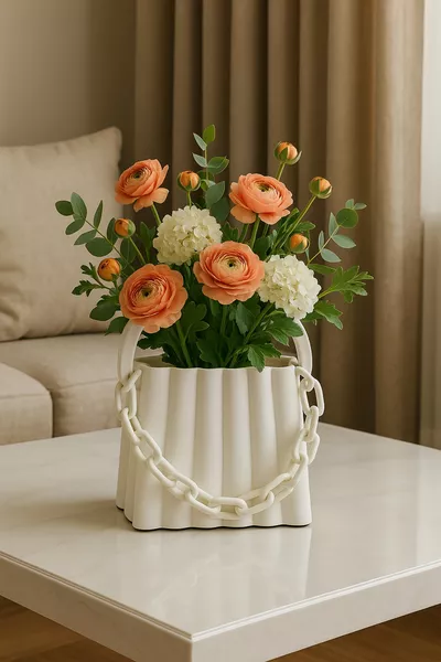 Decorative Bag Chain Detailed Modern Tabletop Decor Vase Living Room Office Decor (WITHOUT FLOWERS) bioplastic