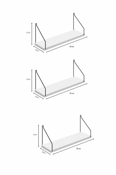 Wall Shelf Bookshelf Kitchen Bathroom Living Area 3-Piece Set Cm