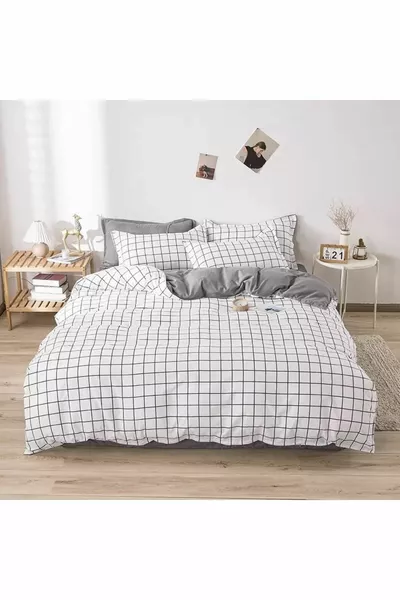 Set di Biancheria da Letto Matrimoniale a Doppia Faccia a Quadri