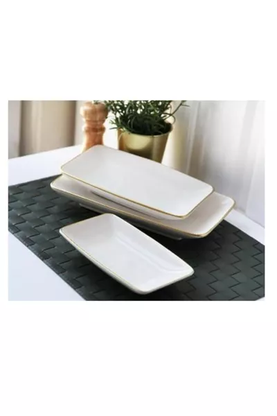 Gönül White Gold 3-Piece Ceramic Boat Plate
