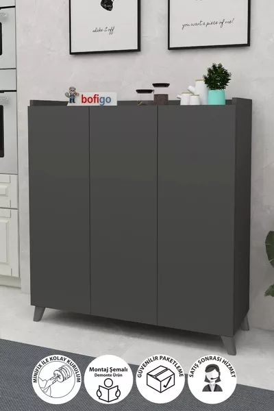 خزانة متعددة الأغراض بثلاثة أبواب، خزانة مطبخ متعددة الأغراض، خزانة حمام، خزانة أحذية، لون أنثراسايت رملي