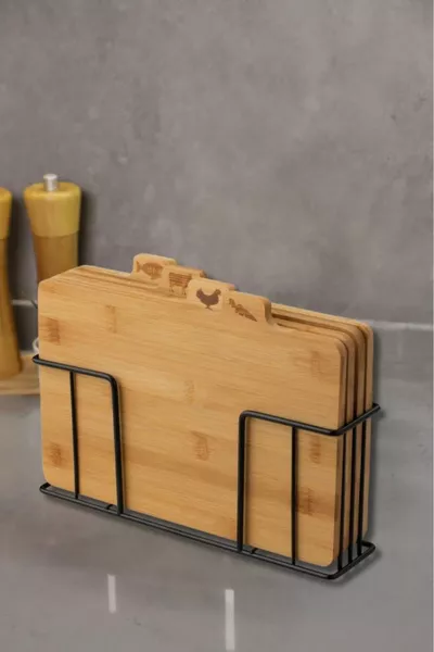 Bambu Standlı Kesme Tahtası 4lü Set - 