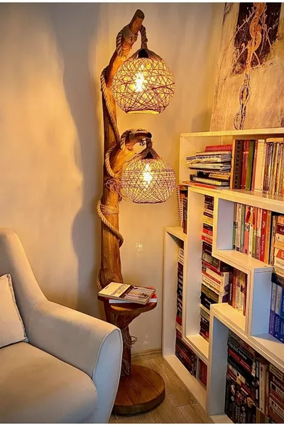 Дървен подов лампион Cm Yalıkavak серия Естествен дървен лампион Пълен ъглов осветител