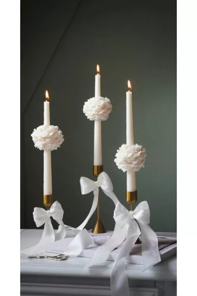 2 Candele a Candeliere con Peonia - Design Concettuale Candela con Fiore di Peonia