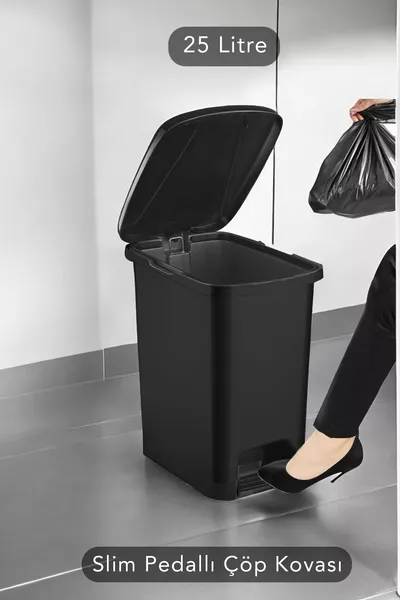 Тънко кошче за баня и кухня с педал (без вътрешен контейнер) - литри - черно