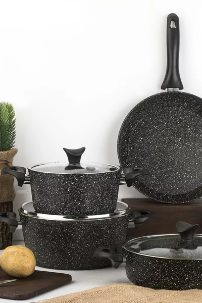 Mastercook 7-Piece Granite Cookware Set Black