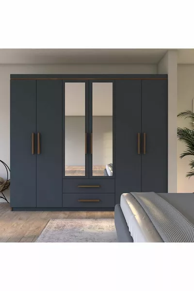 Armoire avec miroir Armin à 6 portes et 2 tiroirs