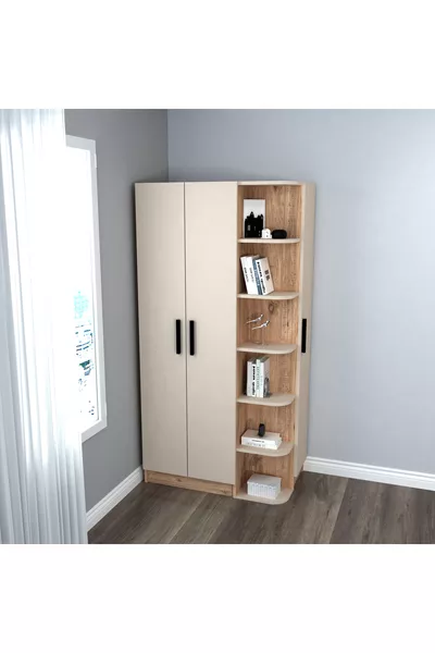 Armadio per camera giovane Luses a 3 ante con scaffali, Pino Atlantico Beige - Luses