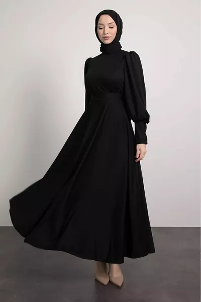 Robe hijab à manches ballon plissée