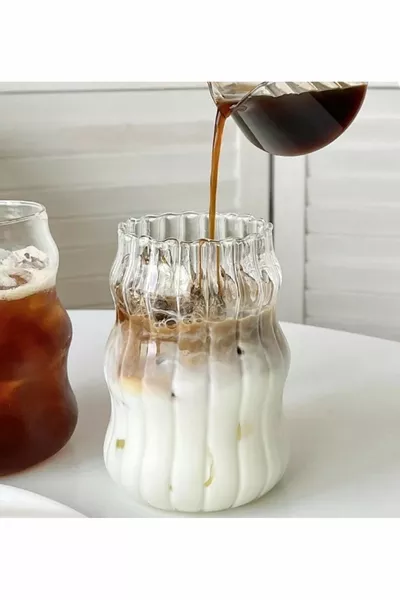 كوب مثقاب طويل مطوي بالبورسليكات المقاوم للحرارة | فنجان قهوة وعرض - 1 قطعة