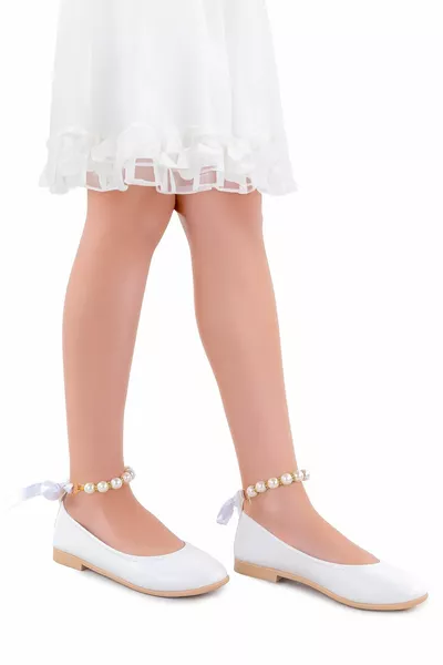 الجلد اللؤلؤ مطاط طفلة الباليه أحذية مسطحة قوس 