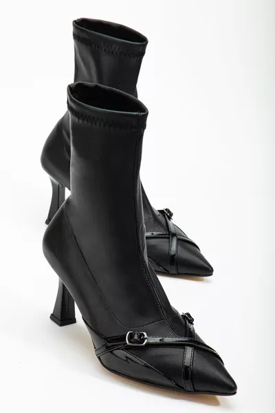 Черные матовые кожаные стрейч-носки остроконечные сапоги с носком и носком на каблуке