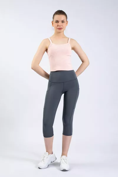 Snc Women's Grey Pocket High Waist Lifter , Capri Yoga Leggings "