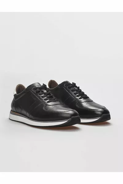 ٪ جلد طبيعي الدانتيل متابعة أحذية رياضية رجالية سوداء