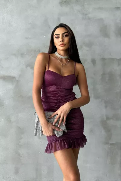 Dames Strap Drawstring Ruffle Gedetailleerde Feestjurk