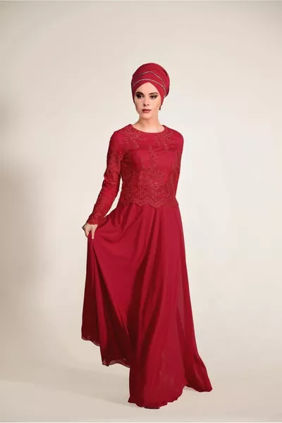 Abito da sera rosso guipure da donna 