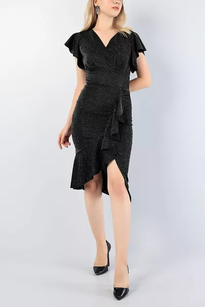 Robe de soirée noire à double boutonnage à paillettes