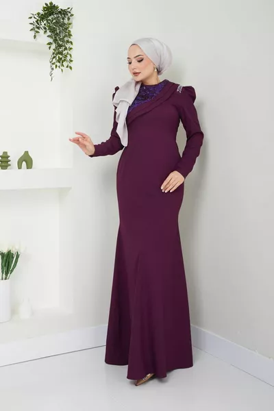 Sequin Detailed Fish Evening Dress Albise 