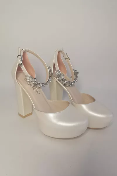 Dames Parelmoer Off-White Cm Stone Platform Heel Avondjurk Bruids Schoenen