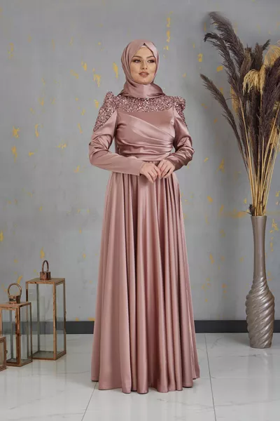 الترتر حبة مطرزة Bersu الحجاب مساء اللباس المنك