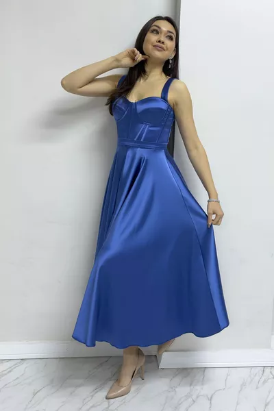 Midi-Länge Rückenkrawatte Glop Abendkleid, Abschlussball, Abschlusskleid Schwarz, Weiß, Burgunderrot, Grün, Indigo