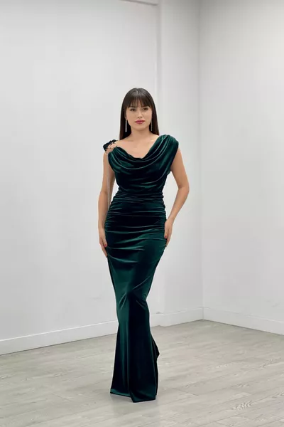 Robe poisson col Degaje en velours - ZÜMRÜT GREEN